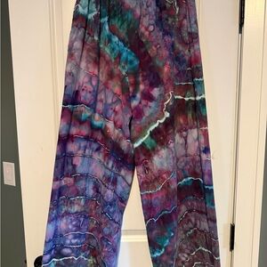 Tie-Dye Wide Leg Pants in Purple Teal